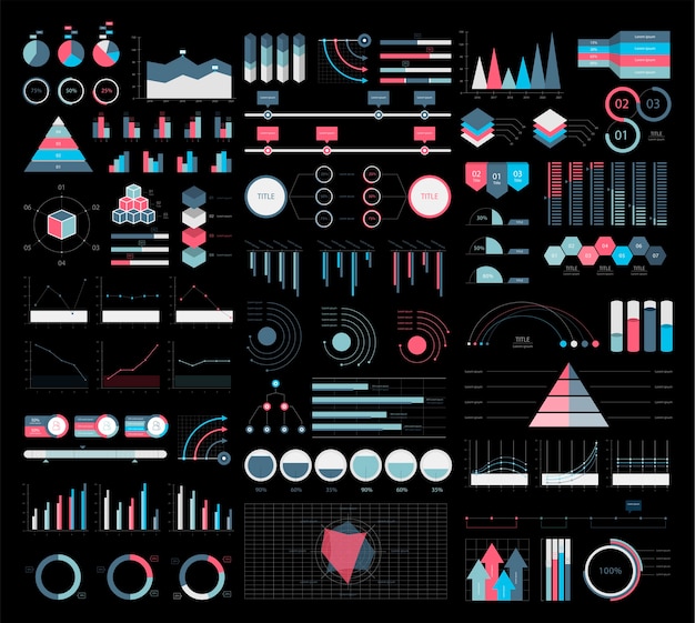 Colorful infographic graphs and diagrams illustration