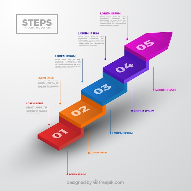 Free vector colorful infographic steps collection in isometric style