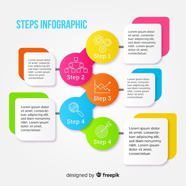 Шаблон оформления красочные инфографики шаги