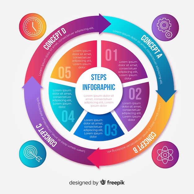 다채로운 infographic 단계 디자인 서식 파일