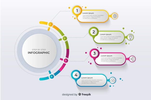 다채로운 infographic 단계 평면 디자인