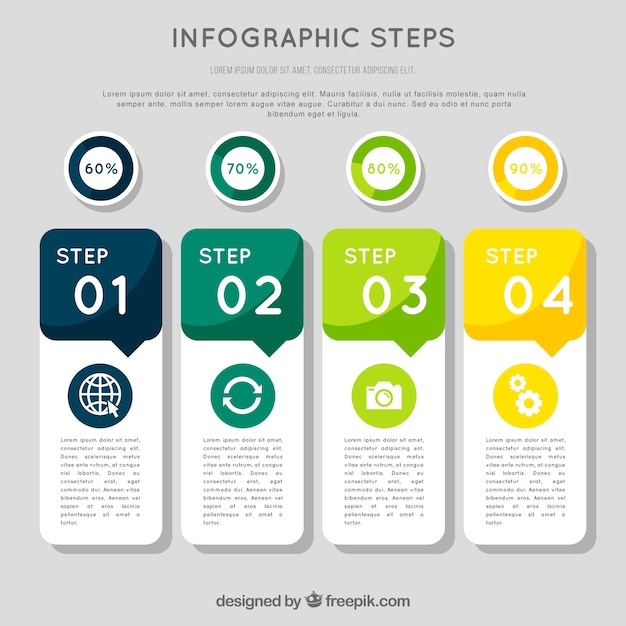 Passi infographic colorati in stile piano