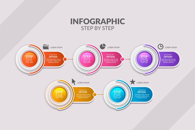Красочные инфографики шаги в градиенте