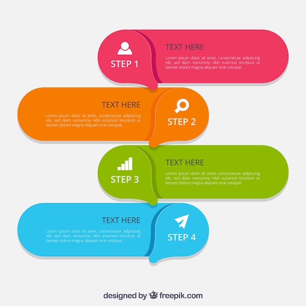 Passaggi infografici colorati con stile moderno