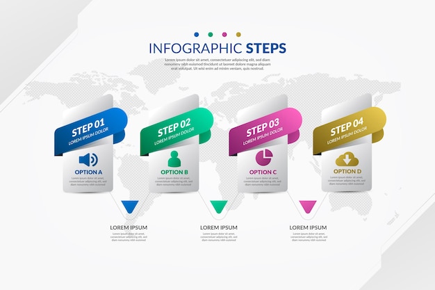 Passaggi infografica colorati