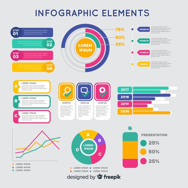 다채로운 infographic 템플릿 평면 디자인