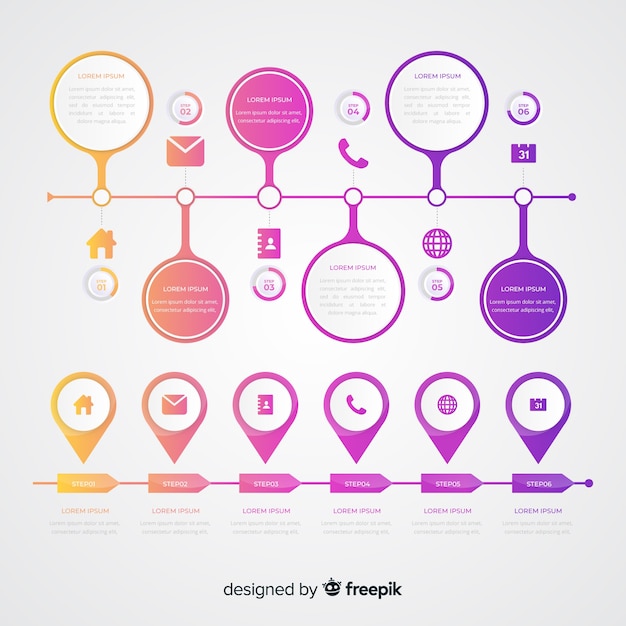 Vettore gratuito design piatto colorato timeline infografica