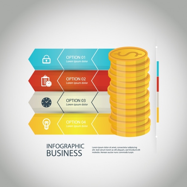 Colorful infographic with four stages and coins