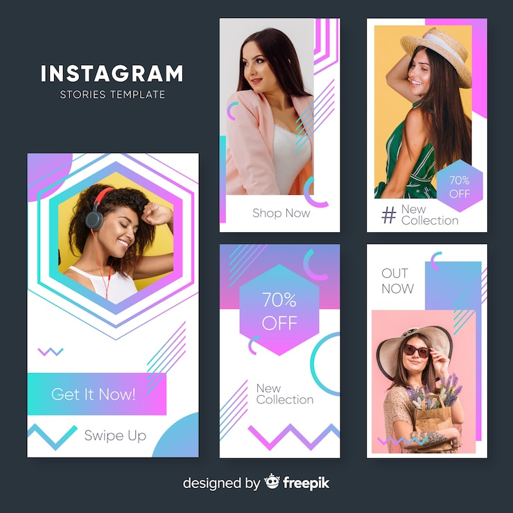 Бесплатный Вектор красочные шаблоны историй instagram