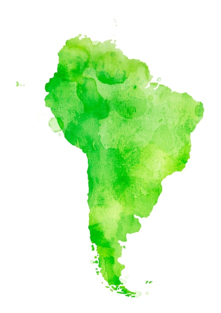 Colorful Isolated South America in Watercolor