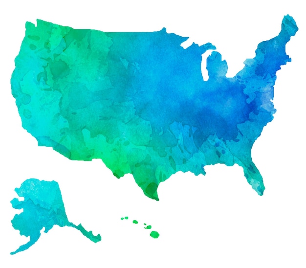 Stati uniti d'america isolati colorati in acquerello