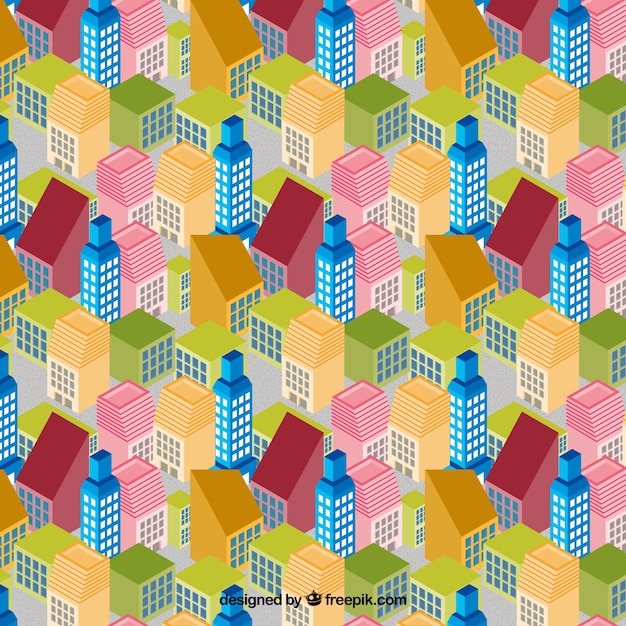 Colorful isometric buildings pattern