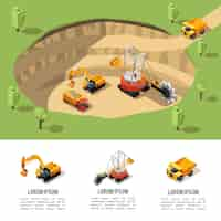 Free vector colorful isometric coal extraction composition