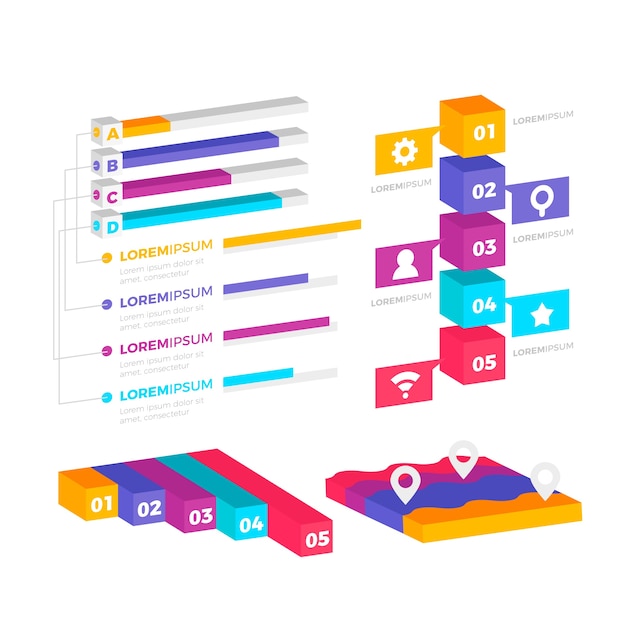 Free vector colorful isometric infographic collection