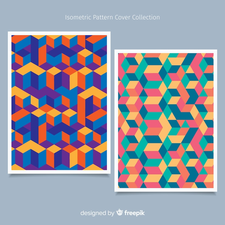 Free Vector colorful isometric pattern brochure pack