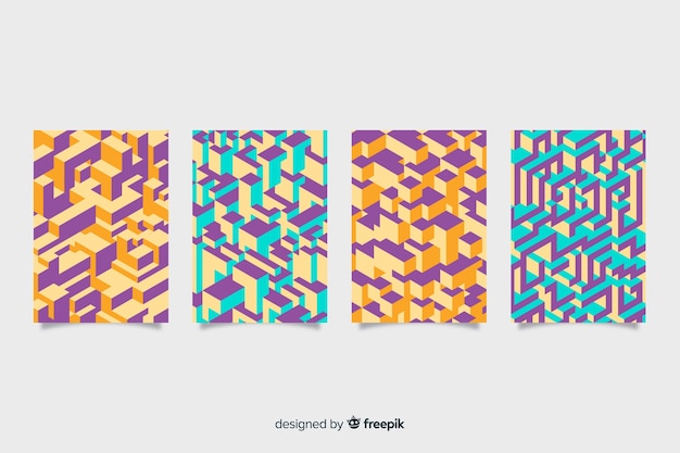 Free vector colorful isometric pattern cover pack