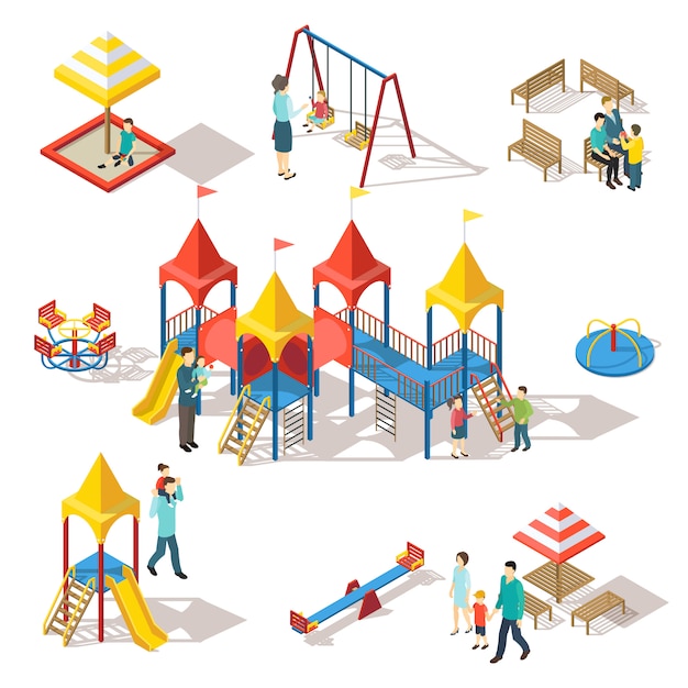 Free vector colorful isometric playground elements set