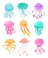 Free vector colorful jellyfish of different shapes illustration