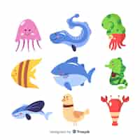 Free vector colorful kawaii sea animals collection