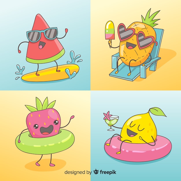 Free vector colorful kawaii summer elements collection