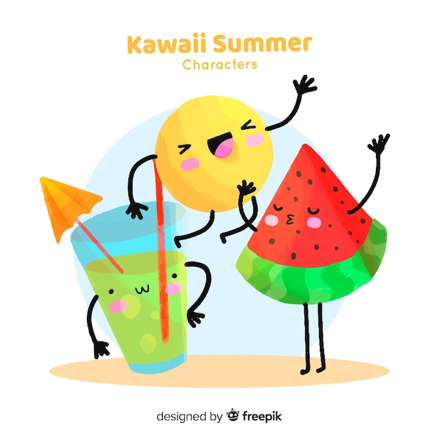 Free vector colorful kawaii summer elements collection