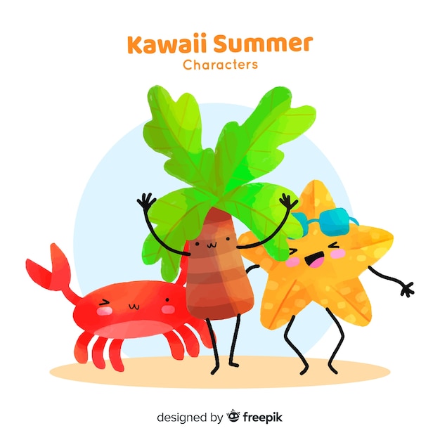 Free vector colorful kawaii summer elements collection