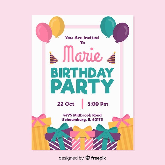 Free vector colorful kid birthday invitation template