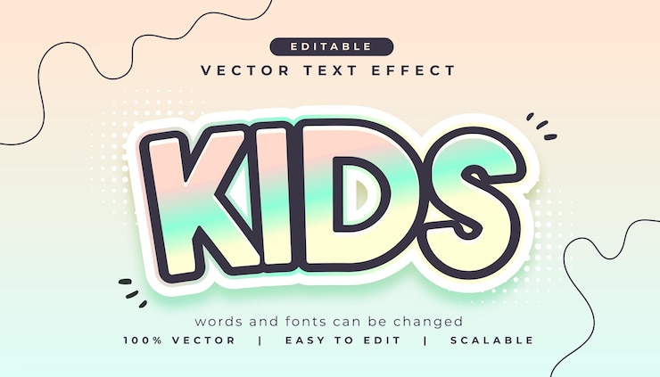 Free Vector colorful kids text effect lettering mockup