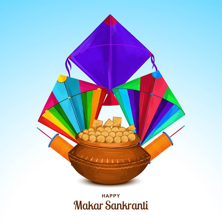 मुफ़्त वेक्टर colorful kite flying for happy makar sankranti religious festival of india background