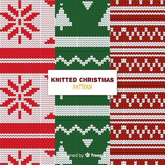 Free vector colorful knitted christmas pattern collection