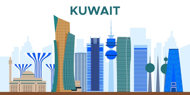 Free vector colorful kuawit skyline