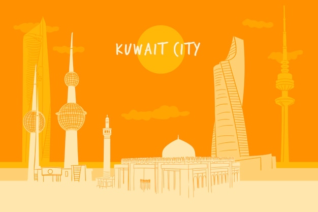 Free vector colorful kuwait skyline illustration