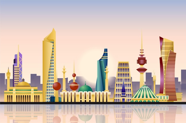 Colorful kuwait skyline