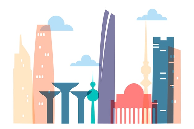 Free vector colorful kuwait skyline