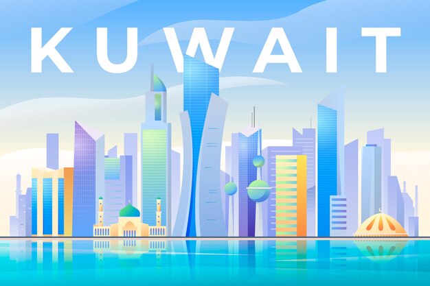 Colorful kuwait skyline