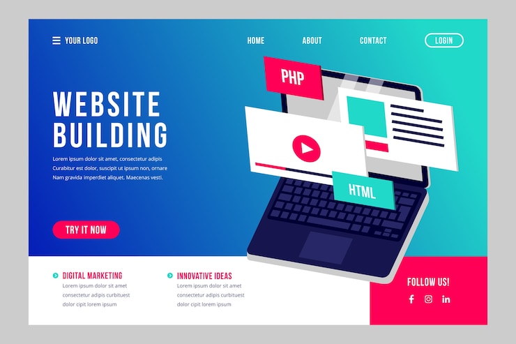 Free Vector colorful landing page with laptop