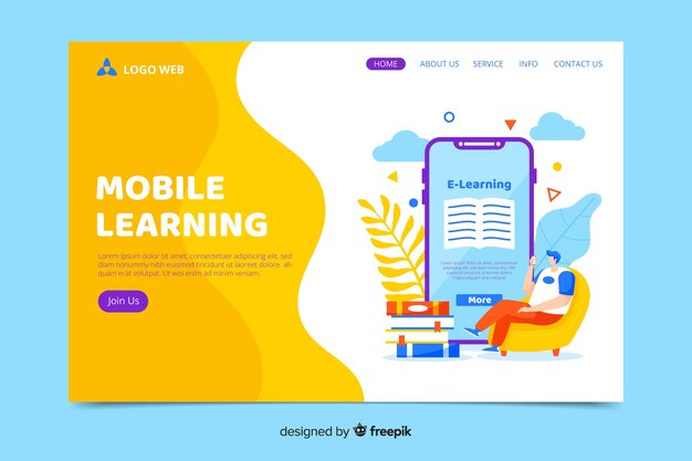 Colorful landing page with smartphone