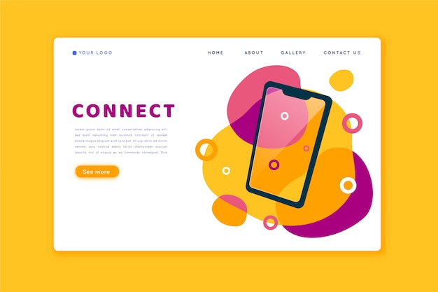 Colorful landing page with smartphone