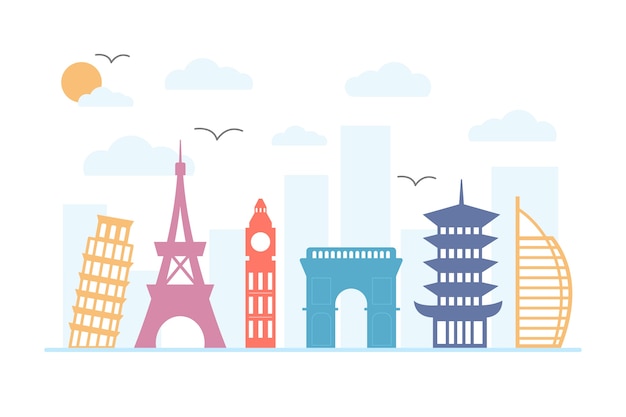 Free vector colorful landmarks skyline concept