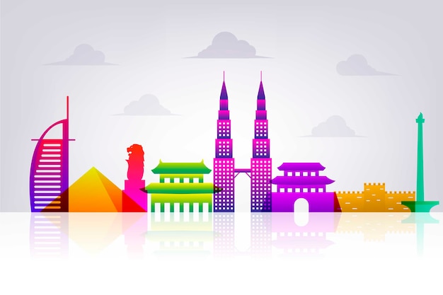 Colorful landmarks skyline design