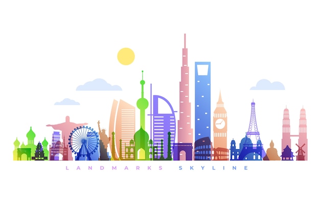 Free vector colorful landmarks skyline for theme