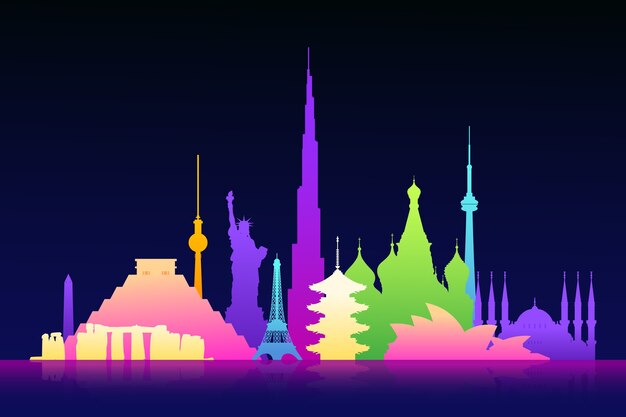 Colorful landmarks skyline tourism