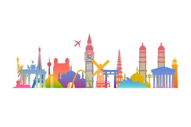 Free vector colorful landmarks skyline