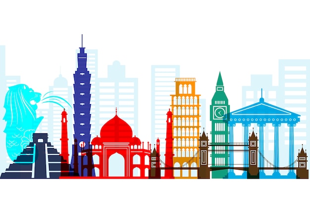 Free vector colorful landmarks skyline