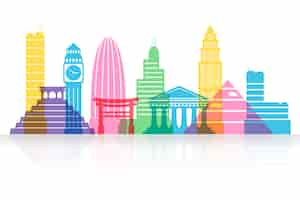 Free vector colorful landmarks skyline