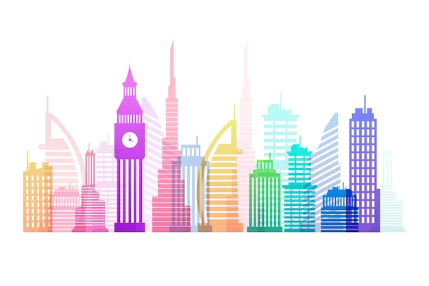Free vector colorful landmarks skyline
