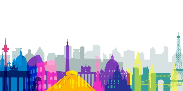 Free Vector colorful landmarks skyline