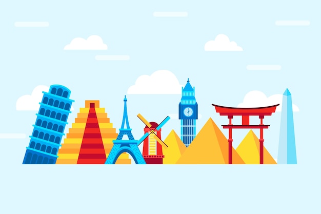 Colorful landmarks skyline