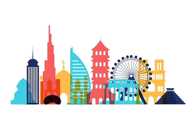 Free vector colorful landmarks skyline