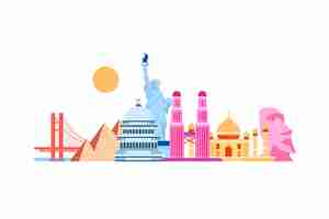 Free vector colorful landmarks skyline